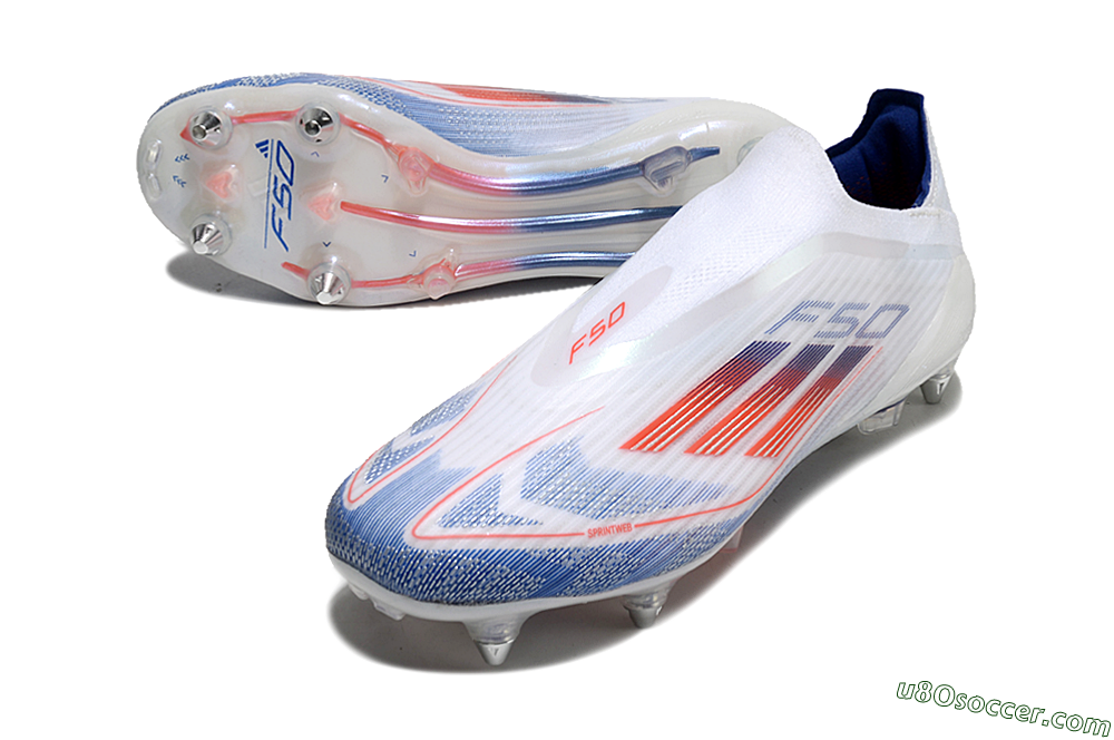 Adidas F50 Elite Laceless SG Soft Ground Soccer Cleats - White/Blue/Red 3