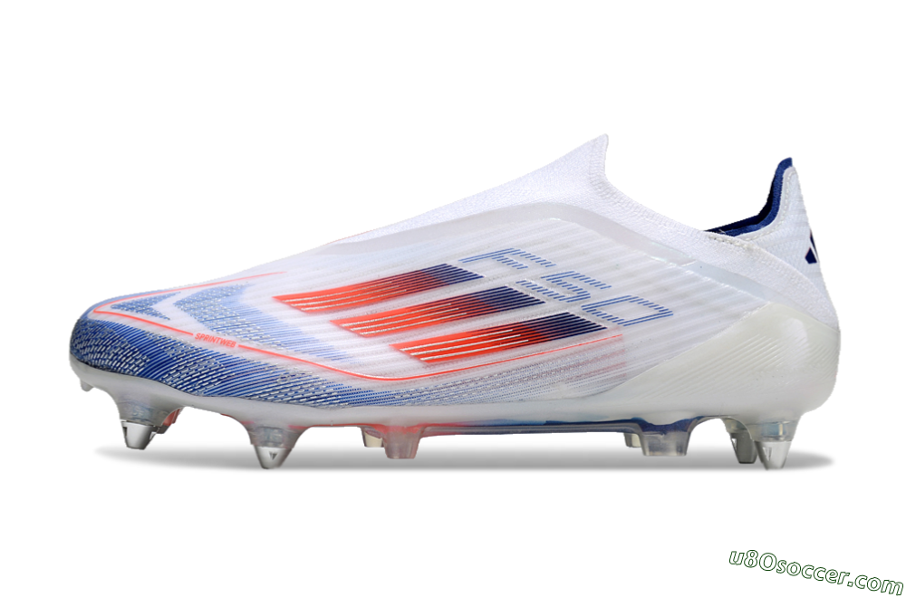 Adidas F50 Elite Laceless SG Soft Ground Soccer Cleats - White/Blue/Red 2
