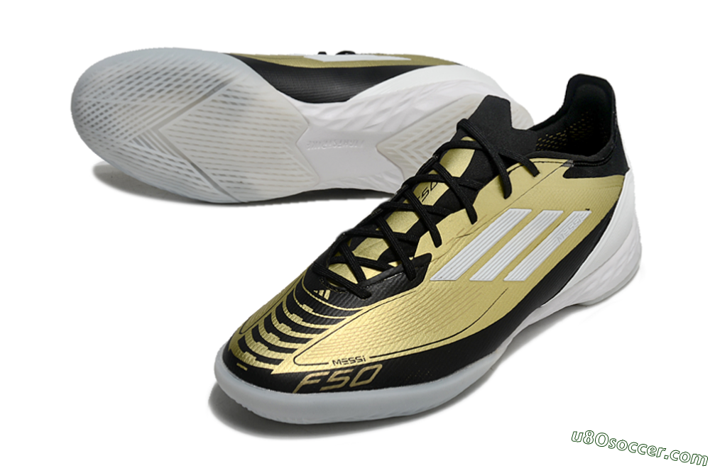 Adidas F50 Pro IC Indoor & Futsal Soccer Shoes - Gold/White/Black 3