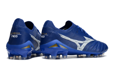 Mizuno Morelia Neo 4 FG Firm Ground Soccer Cleats - Blue/White/Gold