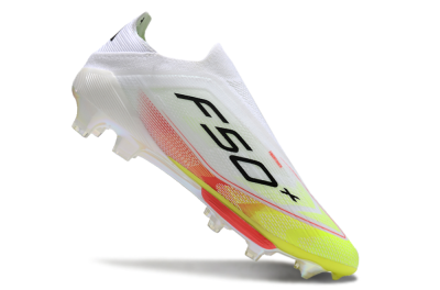 Adidas F50+ Lightstrike Elite Laceless FG Firm Ground Soccer Cleats - White/Red/Yellow