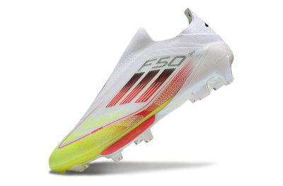 Adidas F50+ Lightstrike Elite Laceless FG Firm Ground Soccer Cleats - White/Red/Yellow