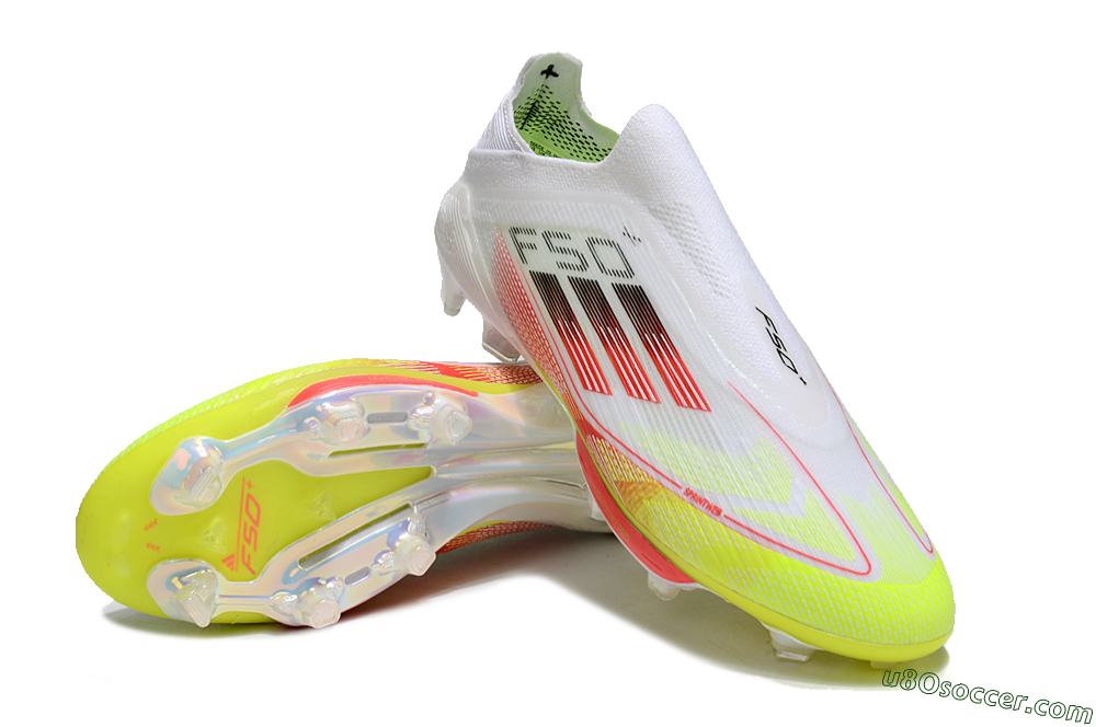 Adidas F50+ Lightstrike Elite Laceless FG Firm Ground Soccer Cleats - White/Red/Yellow 3