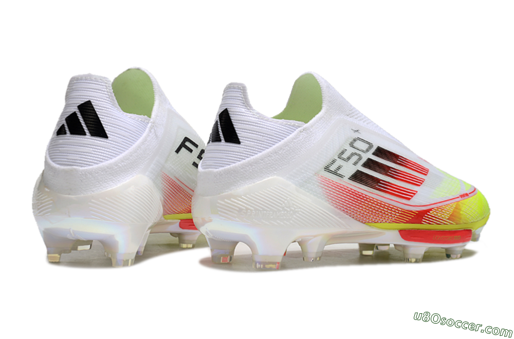 Adidas F50+ Lightstrike Elite Laceless FG Firm Ground Soccer Cleats - White/Red/Yellow 6