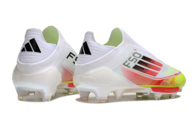 Adidas F50+ Lightstrike Elite Laceless FG Firm Ground Soccer Cleats - White/Red/Yellow