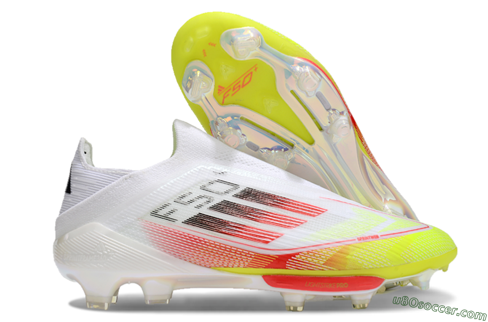Adidas F50+ Lightstrike Elite Laceless FG Firm Ground Soccer Cleats - White/Red/Yellow 1