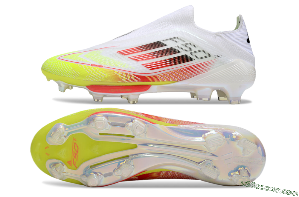 Adidas F50+ Lightstrike Elite Laceless FG Firm Ground Soccer Cleats - White/Red/Yellow 0