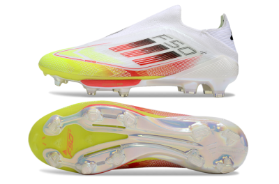 Adidas F50+ Lightstrike Elite Laceless FG Firm Ground Soccer Cleats - White/Red/Yellow
