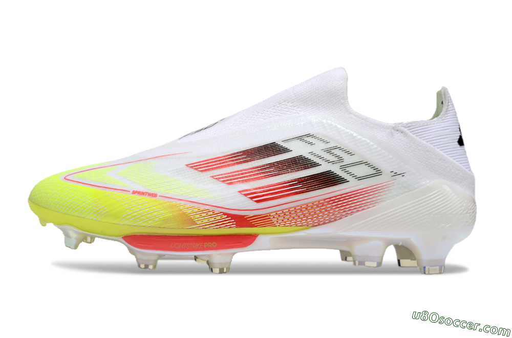 Adidas F50+ Lightstrike Elite Laceless FG Firm Ground Soccer Cleats - White/Red/Yellow 2