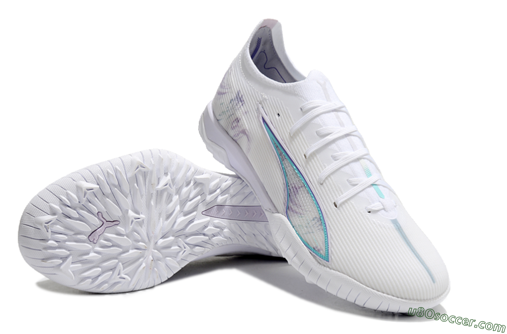 Puma Ultra Ultimate TF Artificial Turf Soccer Shoes - White/Purple/Blue 3