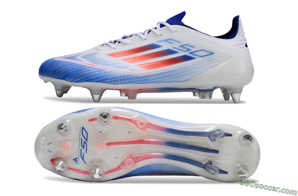 Adidas F50 Elite SG Soft Ground Soccer Cleats - White/Blue/Red 0