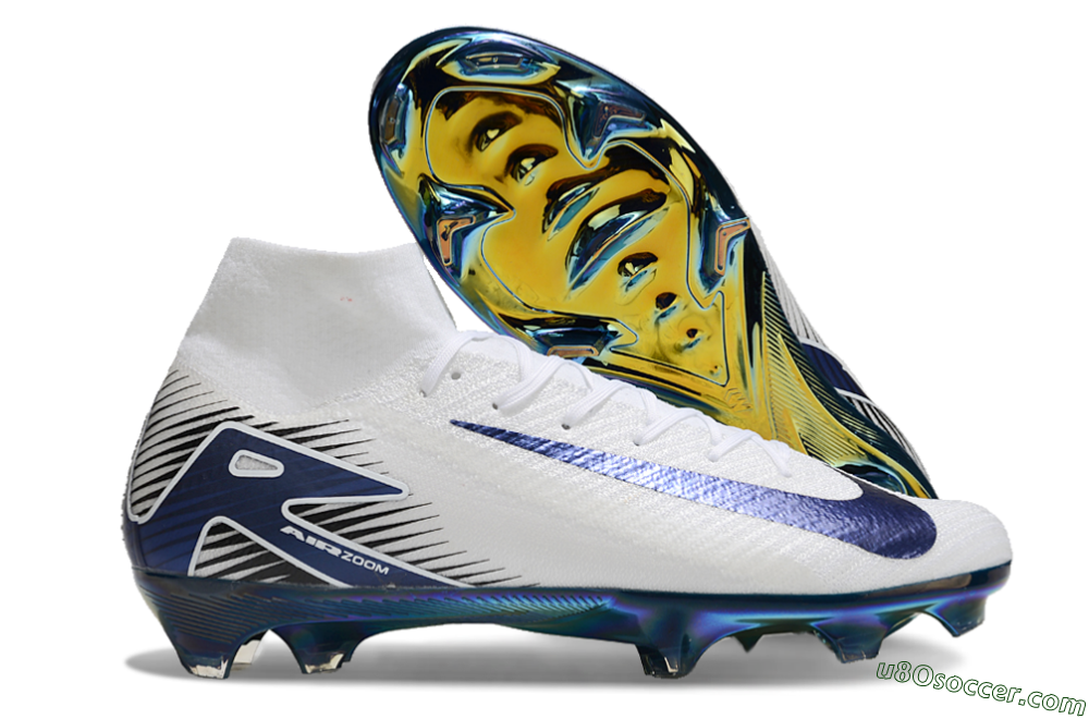 Nike Air Zoom Mercurial Superfly 10 Elite FG Firm Ground Soccer Cleats - White/Blue/Gold 1