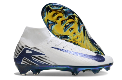 Nike Air Zoom Mercurial Superfly 10 Elite FG Firm Ground Soccer Cleats - White/Blue/Gold
