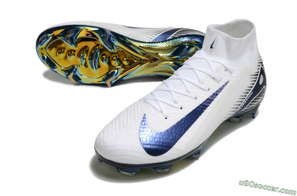 Nike Air Zoom Mercurial Superfly 10 Elite FG Firm Ground Soccer Cleats - White/Blue/Gold 3