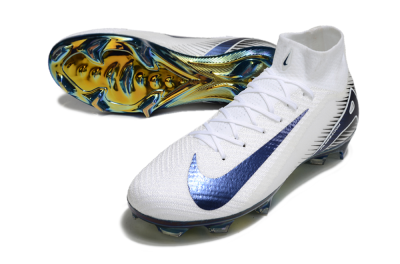 Nike Air Zoom Mercurial Superfly 10 Elite FG Firm Ground Soccer Cleats - White/Blue/Gold