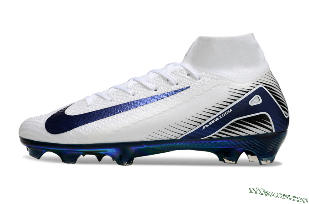 Nike Air Zoom Mercurial Superfly 10 Elite FG Firm Ground Soccer Cleats - White/Blue/Gold 2