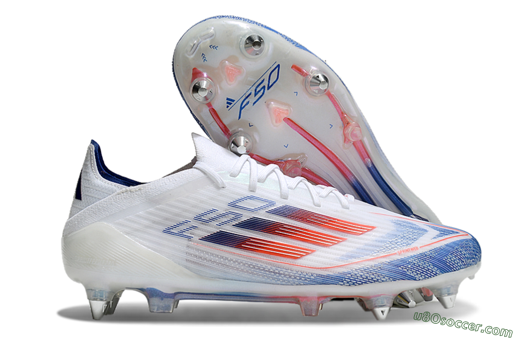 Adidas F50 Elite SG Soft Ground Soccer Cleats - White/Blue/Red 1