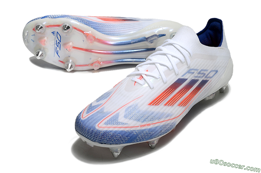 Adidas F50 Elite SG Soft Ground Soccer Cleats - White/Blue/Red 3
