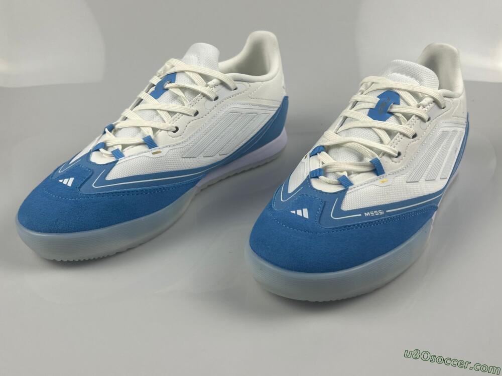 Messi Adizero F50 Freestyle IC Indoor & Futsal Soccer Shoes - White/Blue/Grey