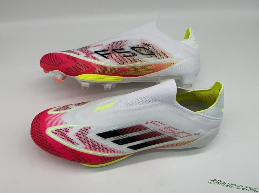 Adidas F50+ Lightstrike Pro Laceless FG Firm Ground Soccer Cleats - White/Red/Yellow/Black