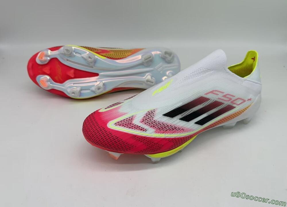 Adidas F50+ Lightstrike Pro Laceless FG Firm Ground Soccer Cleats - White/Red/Yellow/Black