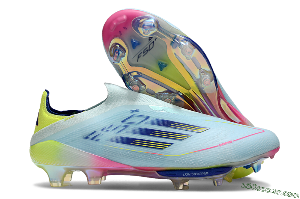 Adidas F50+ Lightstrike Elite Laceless FG Firm Ground Soccer Cleats - Blue/Yellow/Pink 1