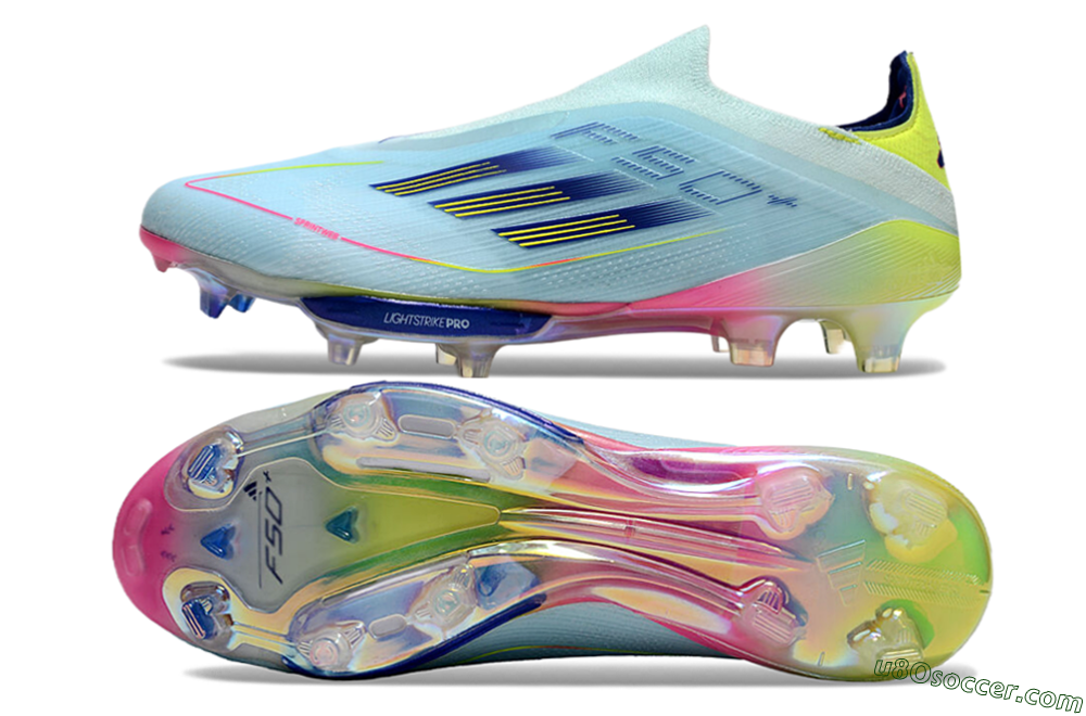 Adidas F50+ Lightstrike Elite Laceless FG Firm Ground Soccer Cleats - Blue/Yellow/Pink 0