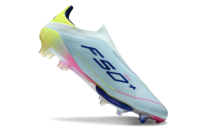 Adidas F50+ Lightstrike Elite Laceless FG Firm Ground Soccer Cleats - Blue/Yellow/Pink