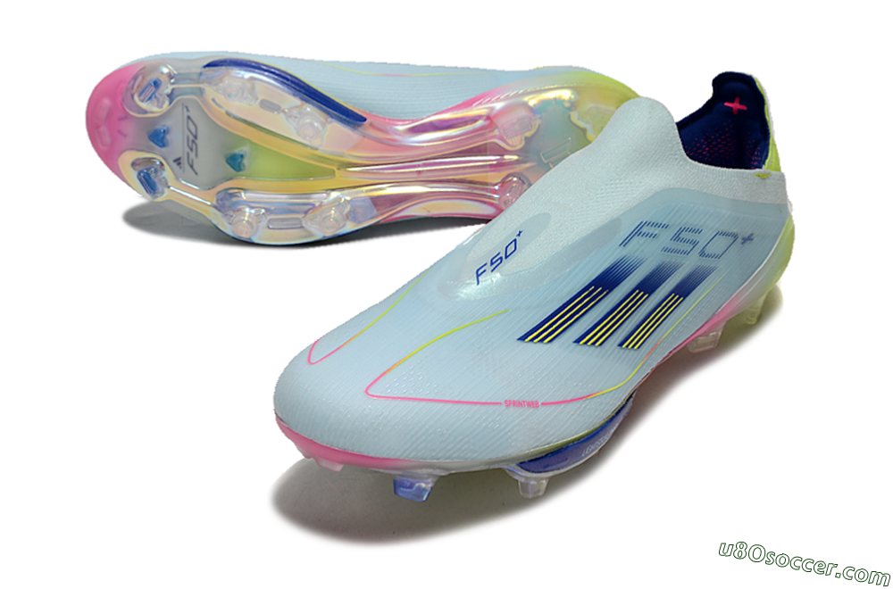 Adidas F50+ Lightstrike Elite Laceless FG Firm Ground Soccer Cleats - Blue/Yellow/Pink 3