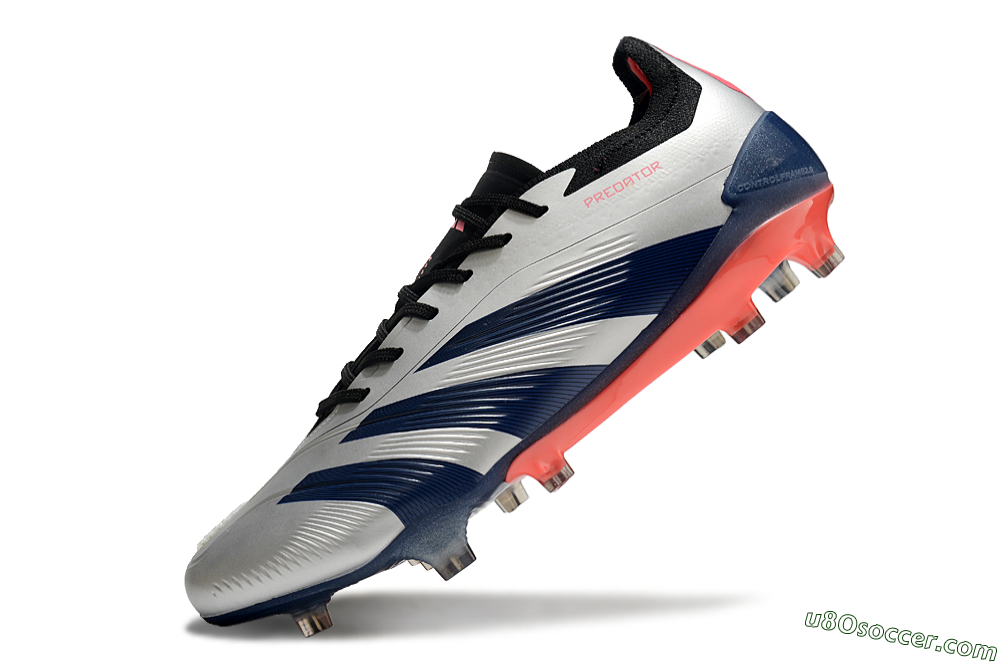 Adidas Predator 24 Elite FG Firm Ground Soccer Cleats - Silver/Blue/Red 5