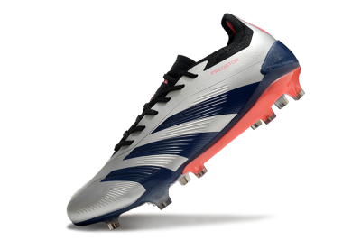 Adidas Predator 24 Elite FG Firm Ground Soccer Cleats - Silver/Blue/Red