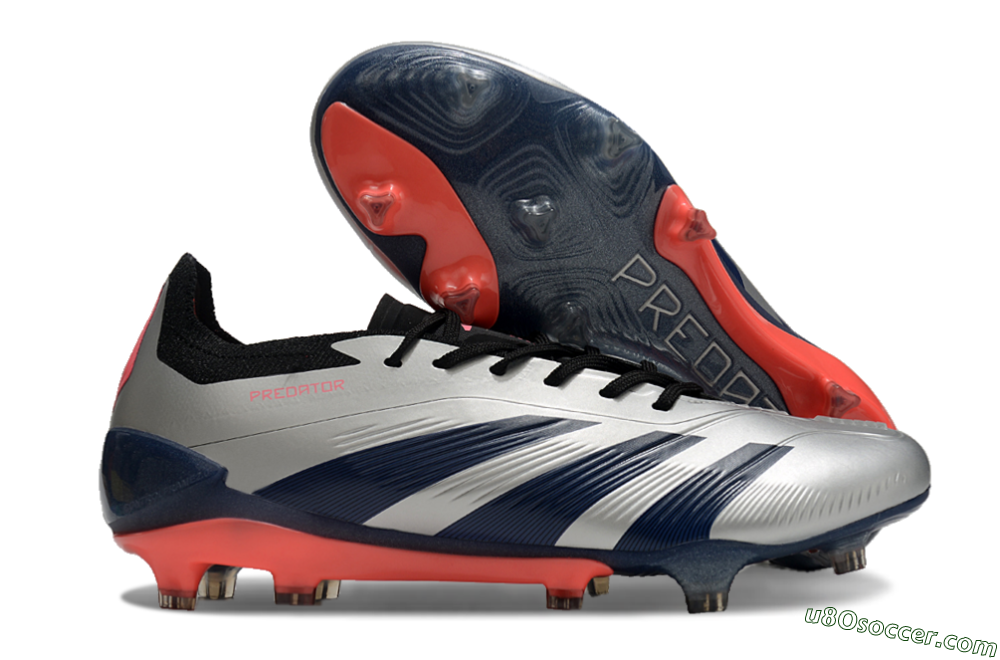 Adidas Predator 24 Elite FG Firm Ground Soccer Cleats - Silver/Blue/Red 1