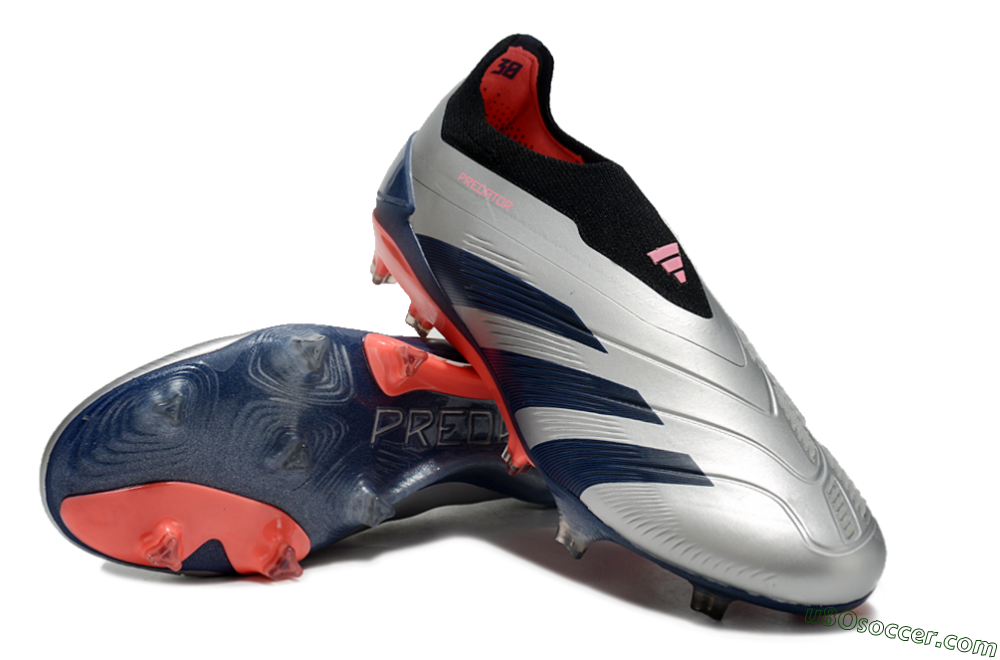 Adidas Predator 24 Elite laceless FG Firm Ground Soccer Cleats - Silver/Blue/Red 3