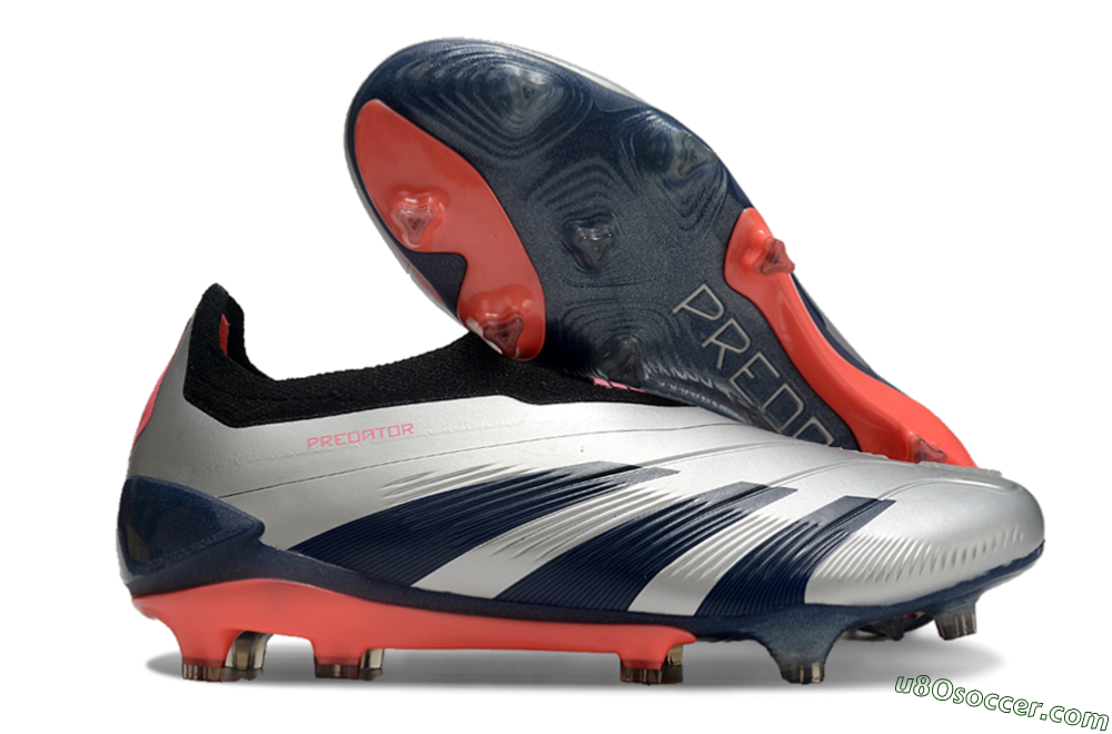 Adidas Predator 24 Elite laceless FG Firm Ground Soccer Cleats - Silver/Blue/Red 1