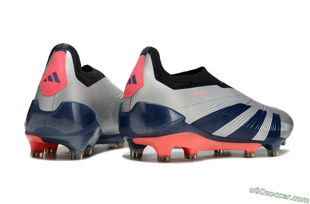 Adidas Predator 24 Elite laceless FG Firm Ground Soccer Cleats - Silver/Blue/Red 6