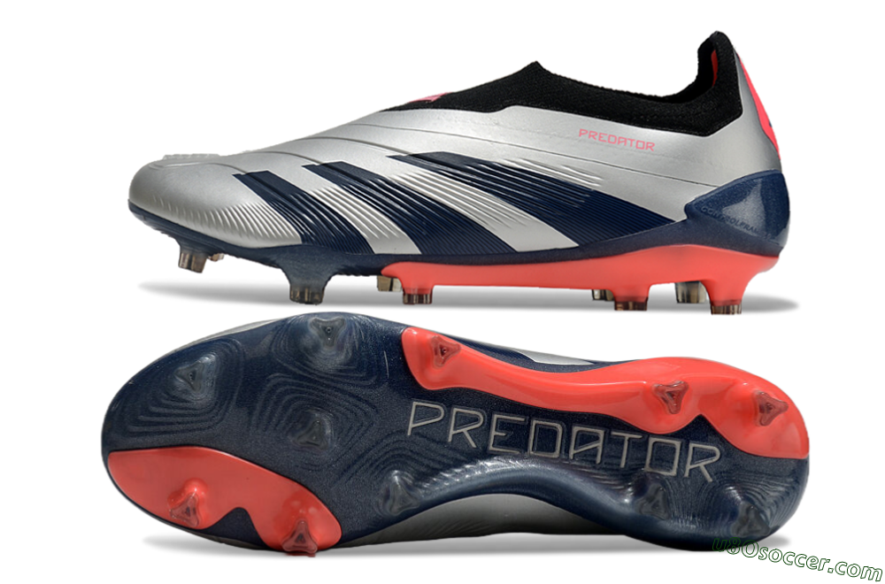Adidas Predator 24 Elite laceless FG Firm Ground Soccer Cleats - Silver/Blue/Red 0