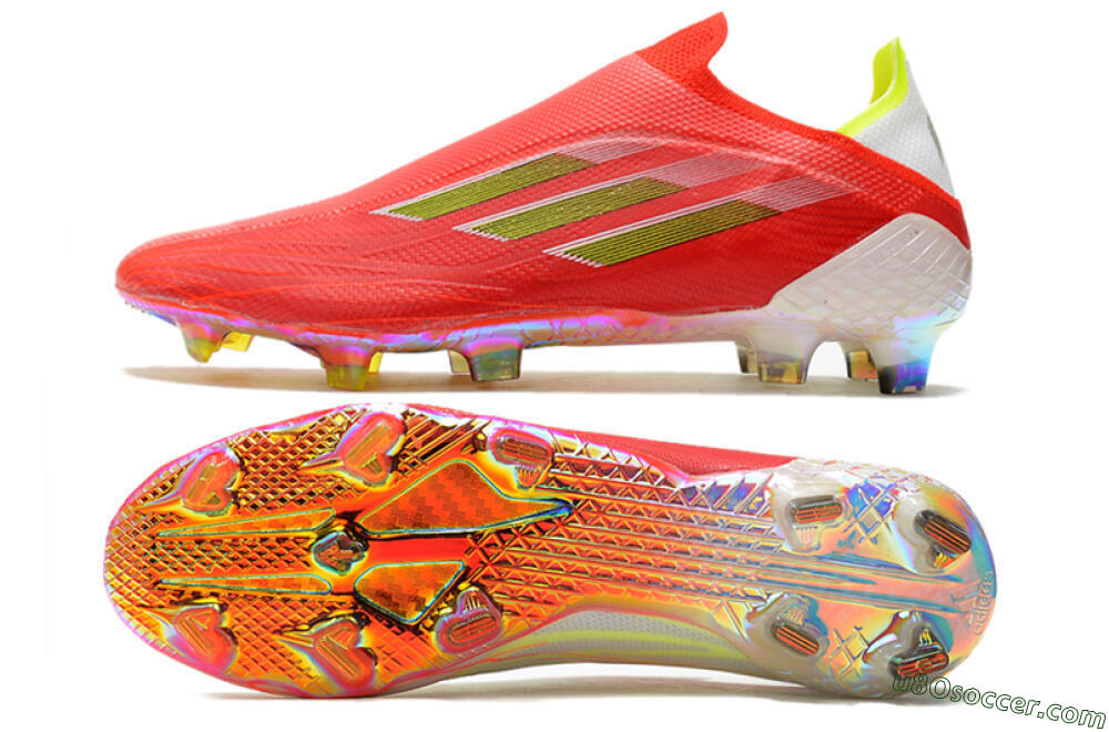 Adidas X Speedflow+ Laceless FG Firm Ground Soccer Cleats - Red/Yellow/Gold 0