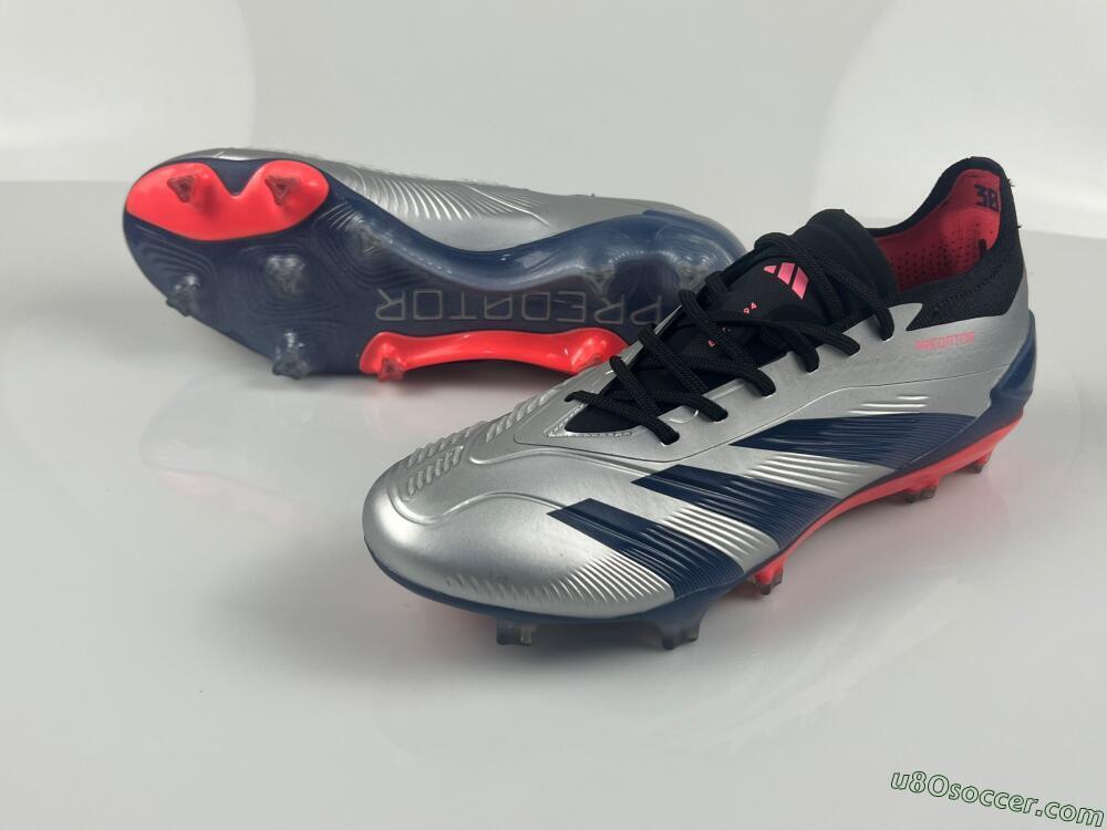 Adidas Predator 24 Elite FG Firm Ground Soccer Cleats - Silver/Blue/Red
