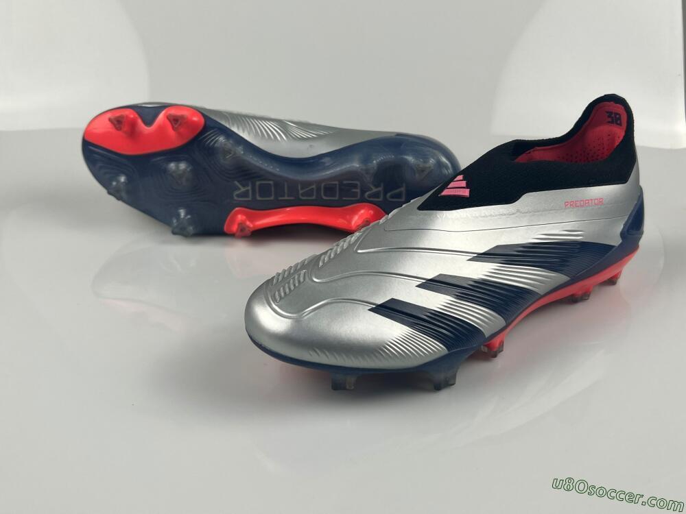 Adidas Predator 24 Elite laceless FG Firm Ground Soccer Cleats - Silver/Blue/Red