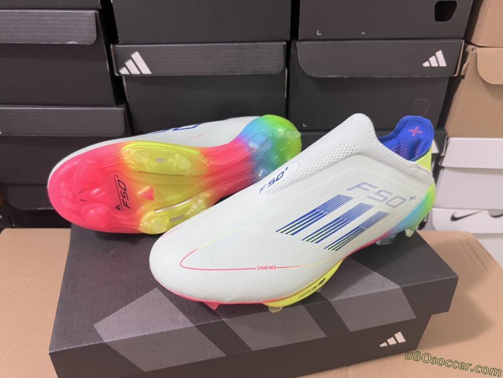 Adidas F50+ Lightstrike Pro Laceless FG Firm Ground Soccer Cleats - Jade/Rainbow