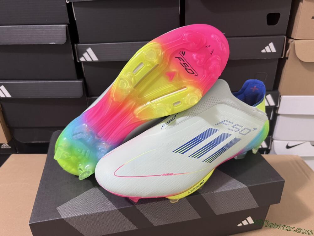 Adidas F50+ Lightstrike Pro Laceless FG Firm Ground Soccer Cleats - Jade/Rainbow