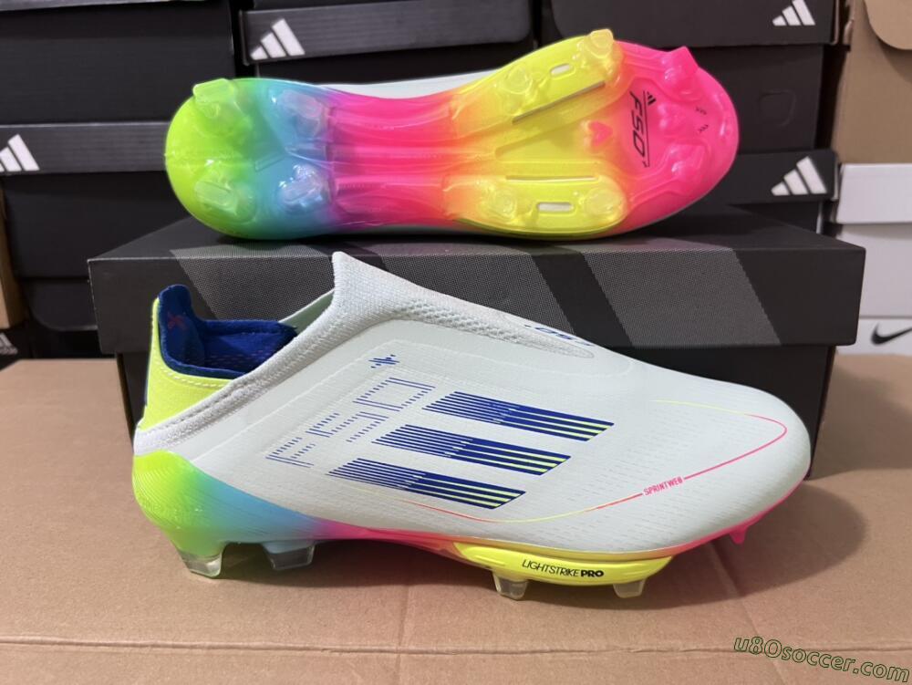 Adidas F50+ Lightstrike Pro Laceless FG Firm Ground Soccer Cleats - Jade/Rainbow