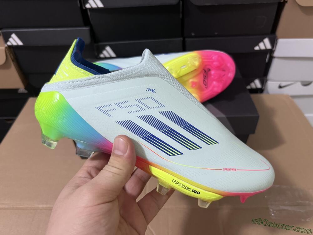 Adidas F50+ Lightstrike Pro Laceless FG Firm Ground Soccer Cleats - Jade/Rainbow