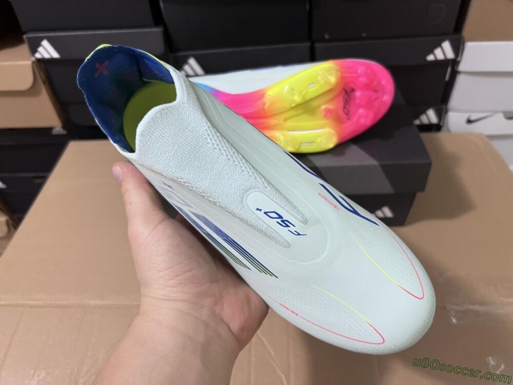 Adidas F50+ Lightstrike Pro Laceless FG Firm Ground Soccer Cleats - Jade/Rainbow
