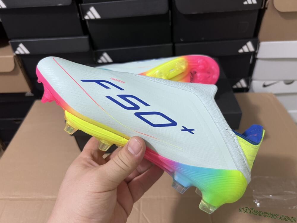 Adidas F50+ Lightstrike Pro Laceless FG Firm Ground Soccer Cleats - Jade/Rainbow