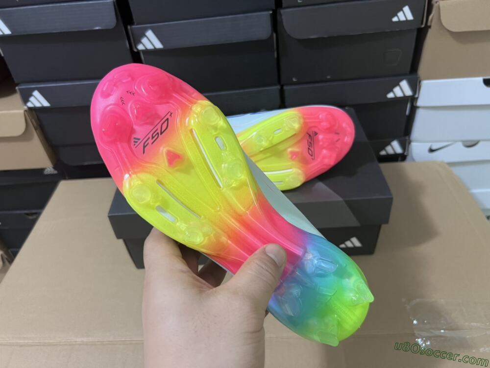 Adidas F50+ Lightstrike Pro Laceless FG Firm Ground Soccer Cleats - Jade/Rainbow