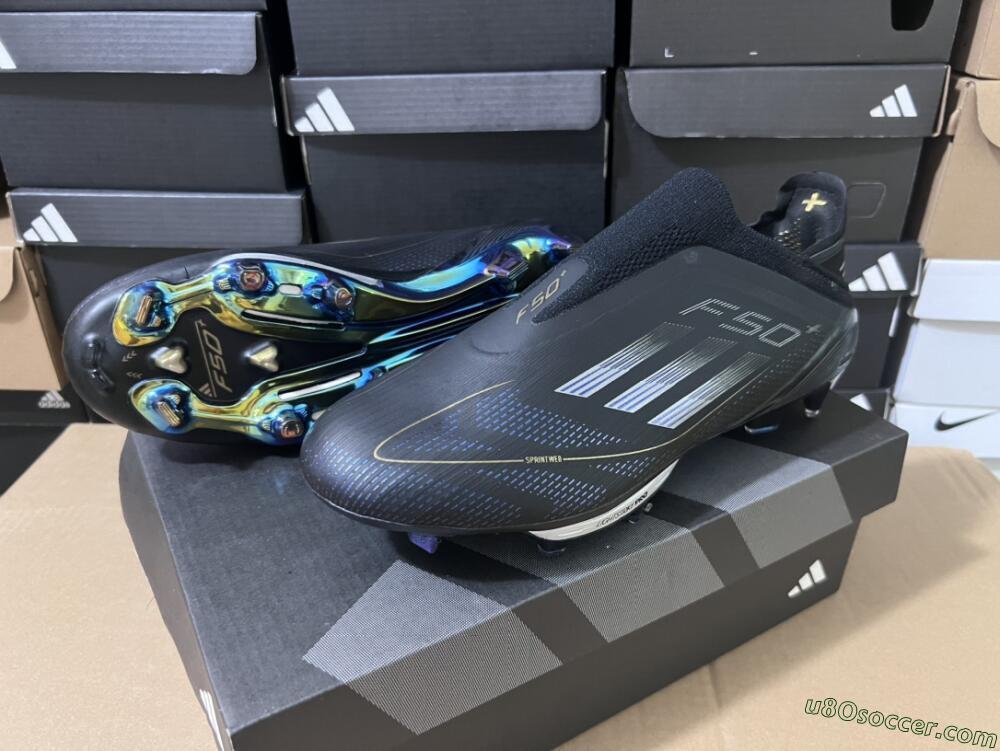 Adidas F50+ Lightstrike Pro Laceless FG Firm Ground Soccer Cleats - Core Black/Iron Metallic/Gold Metallic