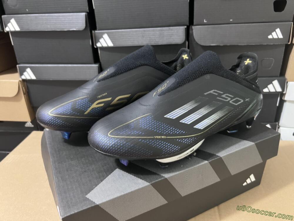 Adidas F50+ Lightstrike Pro Laceless FG Firm Ground Soccer Cleats - Core Black/Iron Metallic/Gold Metallic