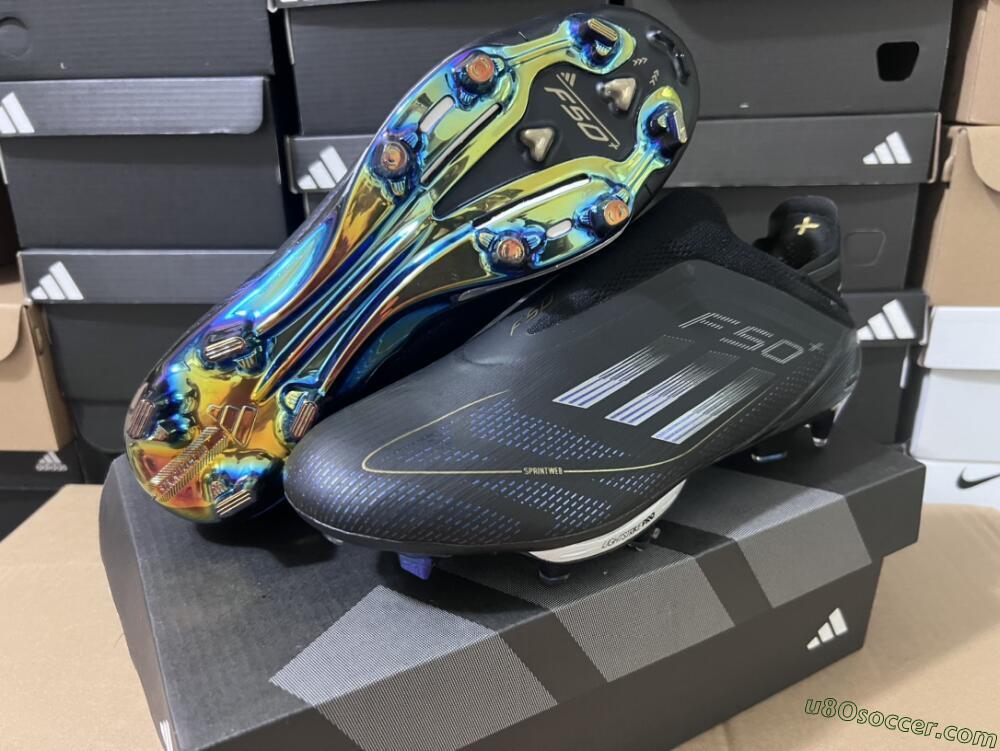 Adidas F50+ Lightstrike Pro Laceless FG Firm Ground Soccer Cleats - Core Black/Iron Metallic/Gold Metallic