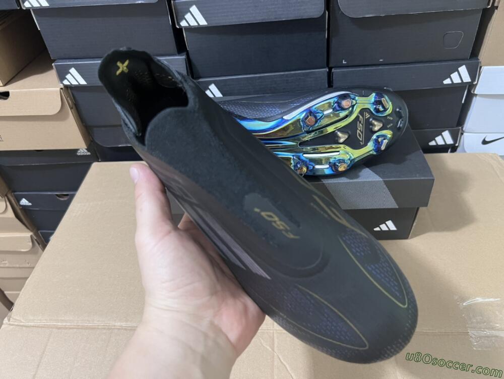 Adidas F50+ Lightstrike Pro Laceless FG Firm Ground Soccer Cleats - Core Black/Iron Metallic/Gold Metallic